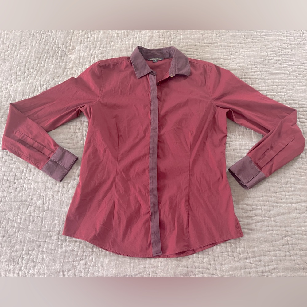 Brooks Brothers Maroon Burgundy Button Down shirt gold buttons sz 4 cotton blend